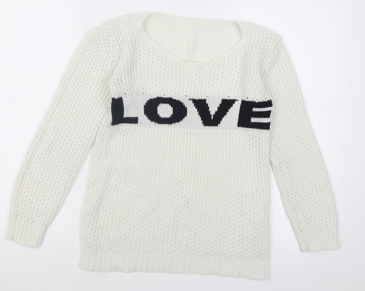 Preworn Womens White Crew Neck  Acrylic Pullover Jumper Size S   - Love