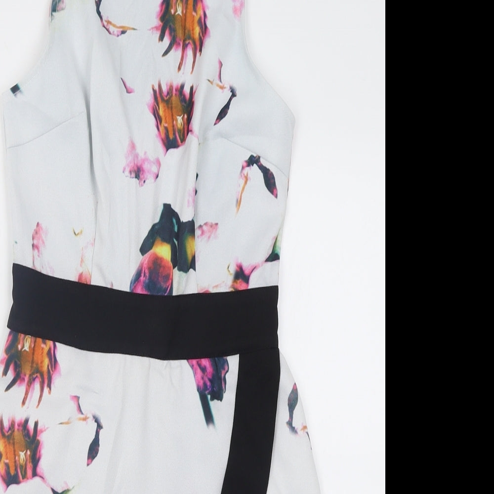 Missguided Womens White Floral Polyacrylate Fibre A-Line  Size 6  Crew Neck Zip