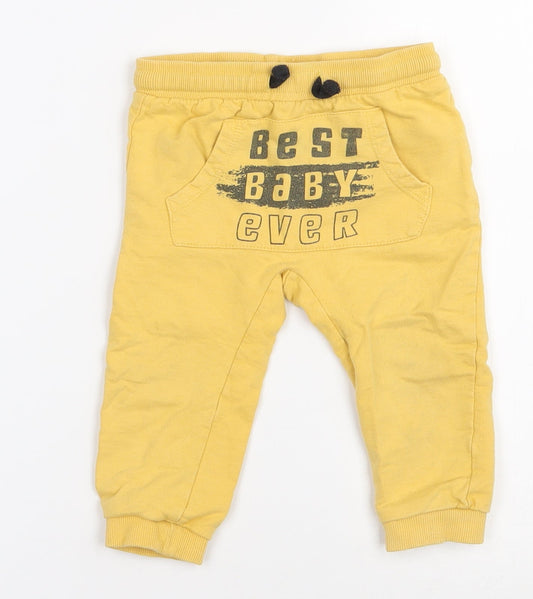 So cute  Boys Yellow  100% Cotton Sweatpants Leggings Size 12-18 Months  Drawstring