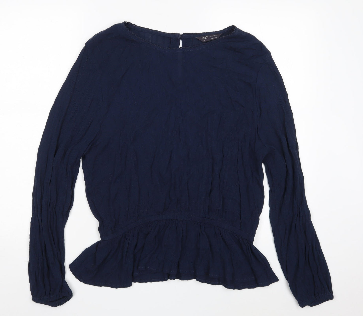 Marks and Spencer Womens Blue  Viscose Basic Blouse Size 12 Boat Neck