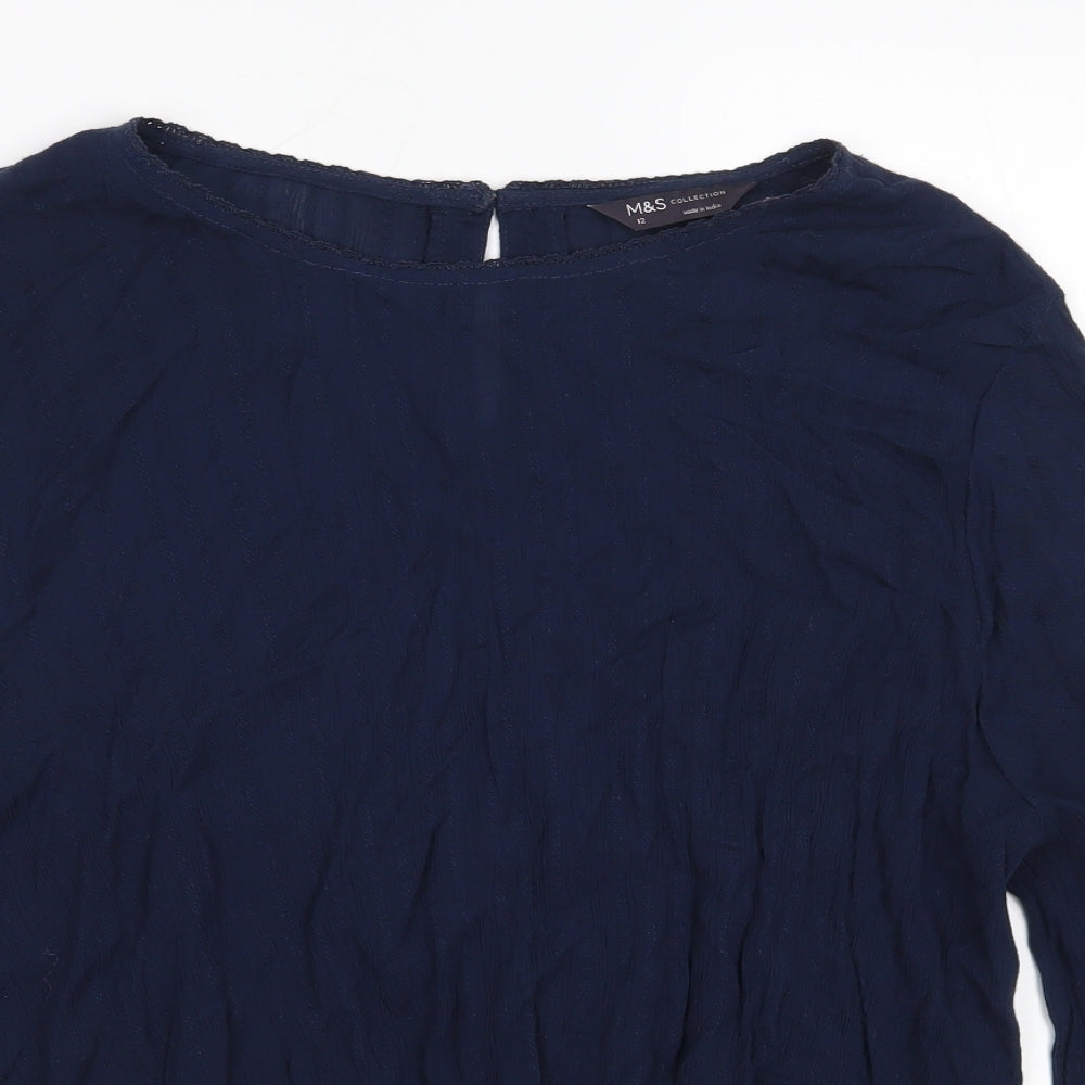 Marks and Spencer Womens Blue  Viscose Basic Blouse Size 12 Boat Neck