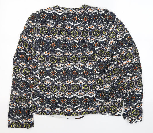 New Look Womens Blue V-Neck Geometric Viscose Cardigan Jumper Size 16
