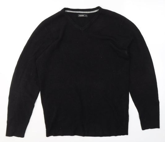 Peacocks Mens Black V-Neck  Acrylic Pullover Jumper Size M
