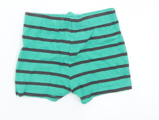 F&F Boys Green Striped Cotton Cropped Trousers Size 9-12 Months