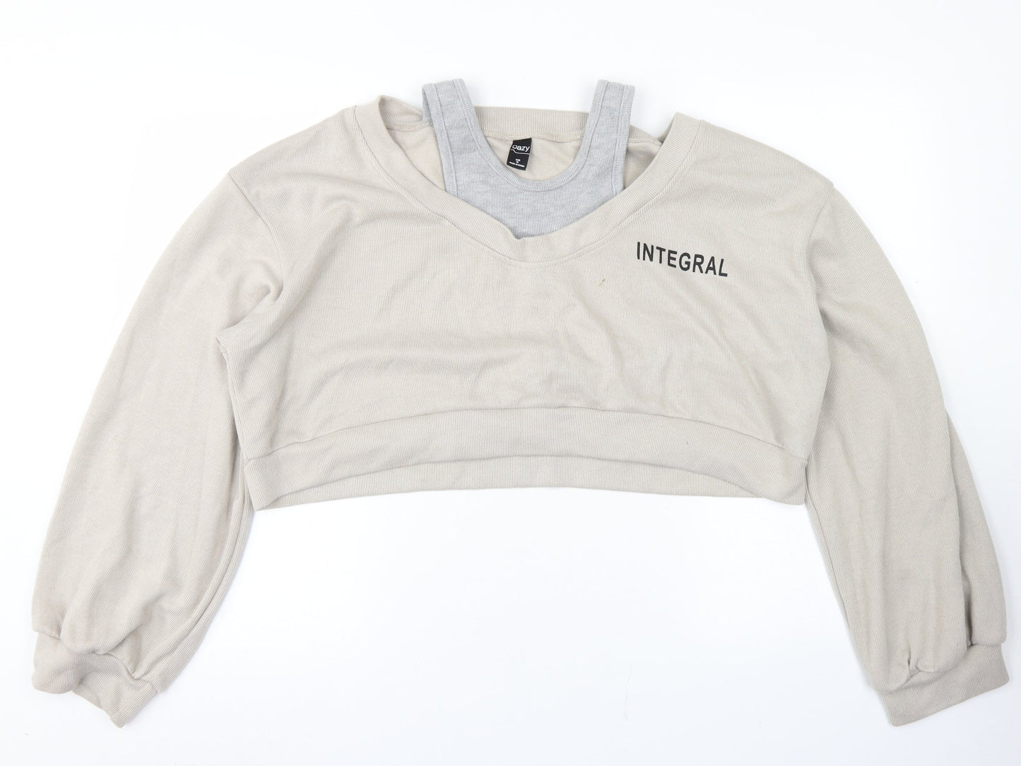 Dazy Womens Beige  Polyester Pullover Sweatshirt Size XL   - Cropped