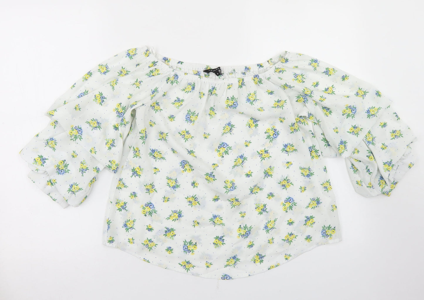 Peacocks Womens White Floral Polyester Cropped Blouse Size 8 Off the Shoulder