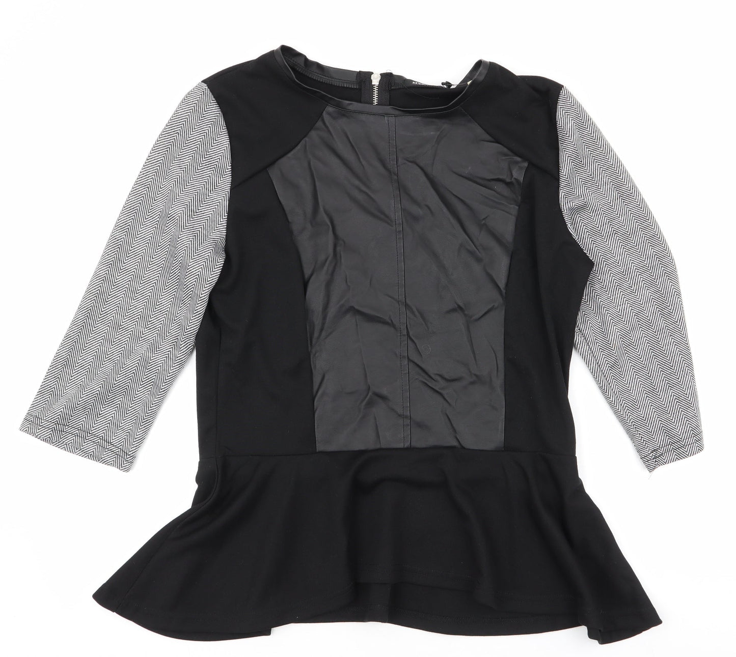 mystify Womens Black Herringbone Polyester Jersey Blouse Size L Round Neck