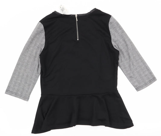 mystify Womens Black Herringbone Polyester Jersey Blouse Size L Round Neck