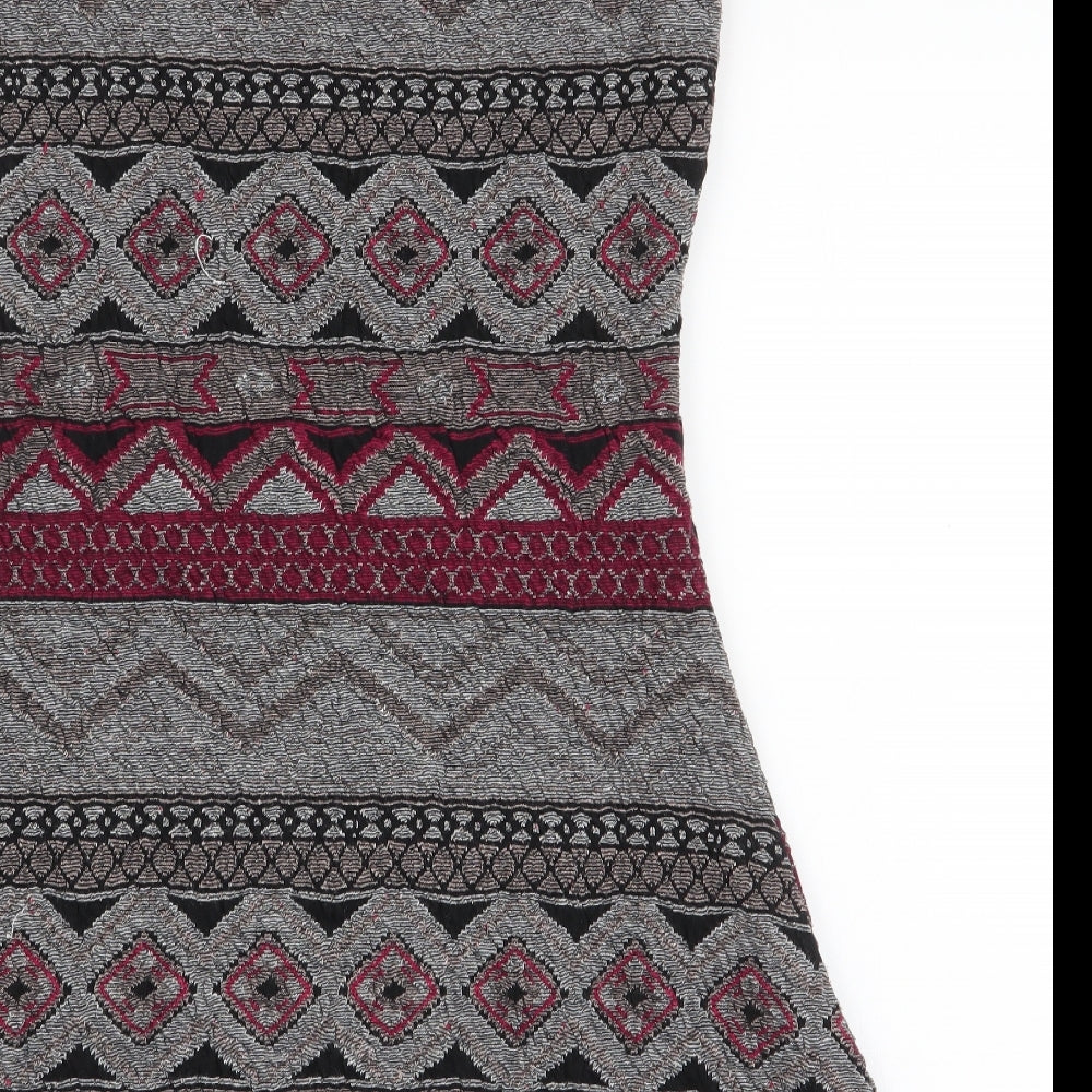 Only Womens Multicoloured Geometric Polyester A-Line  Size M  Round Neck Zip