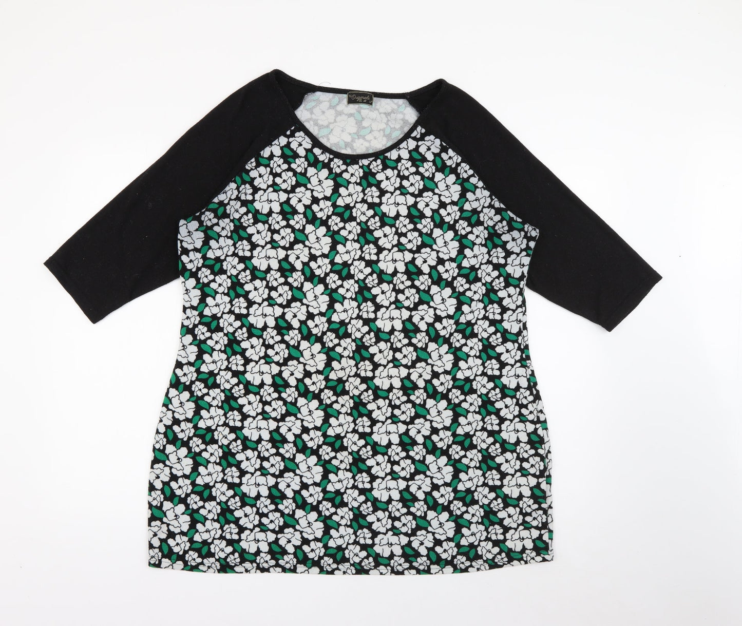Originals Womens Black Scoop Neck Floral Polyester Pullover Jumper Size 18