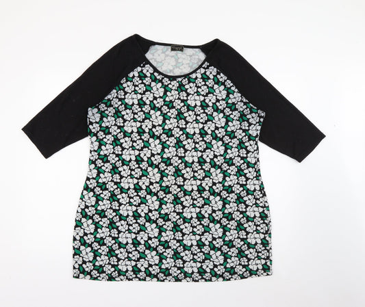 Originals Womens Black Scoop Neck Floral Polyester Pullover Jumper Size 18