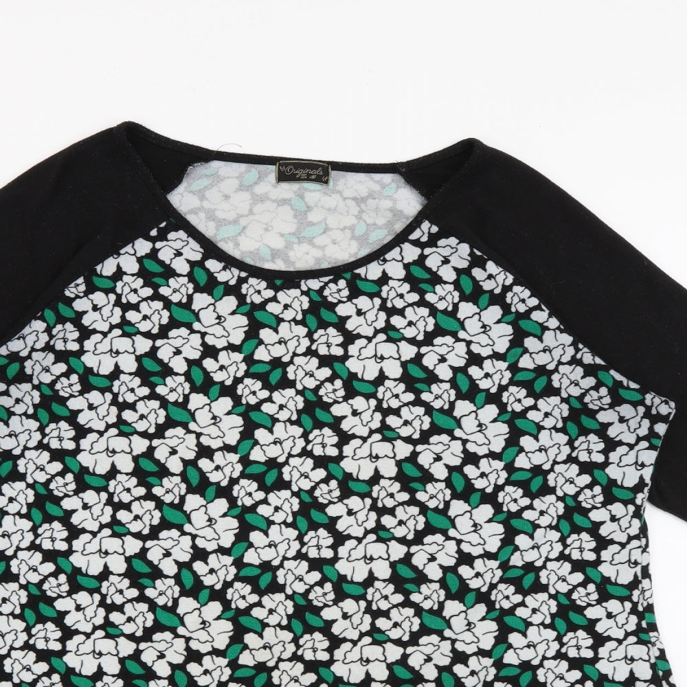 Originals Womens Black Scoop Neck Floral Polyester Pullover Jumper Size 18