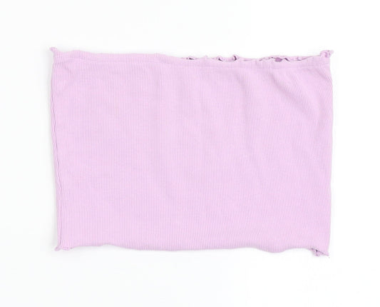 Candy Couture Girls Purple  Cotton Cropped T-Shirt Size 13 Years Off the Shoulder Pullover - Bando, Lettuce Edging