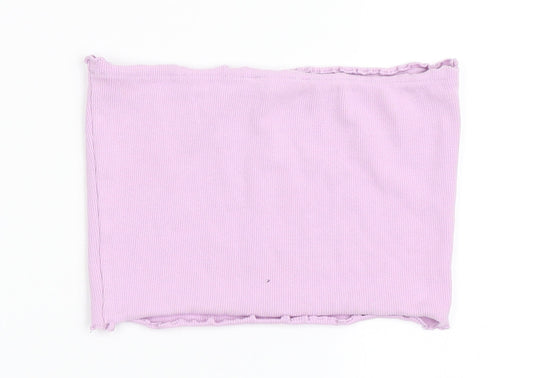 Candy Couture Girls Purple  Cotton Cropped T-Shirt Size 13 Years Off the Shoulder Pullover - Bando, Lettuce Edging