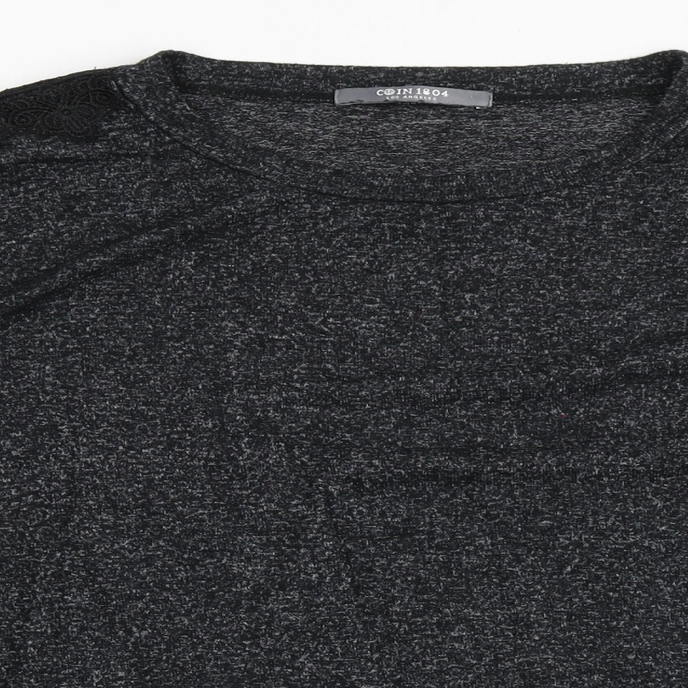COIN 1804 Womens Black  Polyester Basic T-Shirt Size L Round Neck