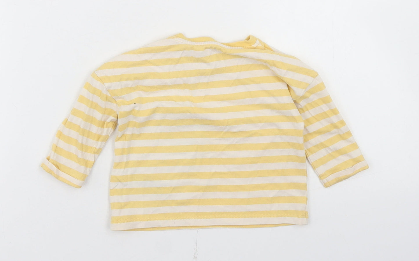 Marks and Spencer Boys Yellow Striped Cotton Basic T-Shirt Size 3-6 Months Crew Neck Snap - Lion