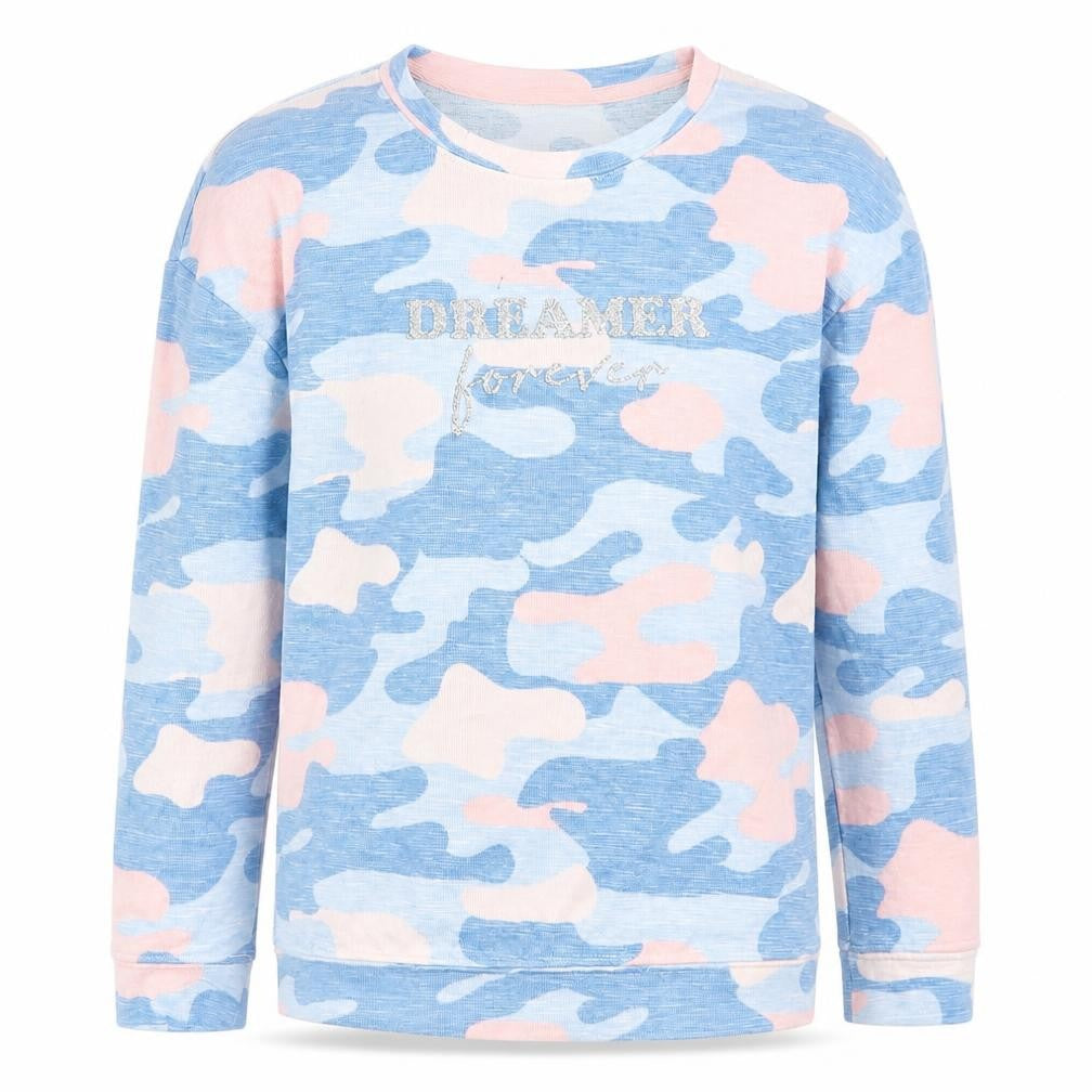 Dunnes Girls Blue Camouflage Polyester Basic T-Shirt Size 9-10 Years Crew Neck  - Dreamer Forever