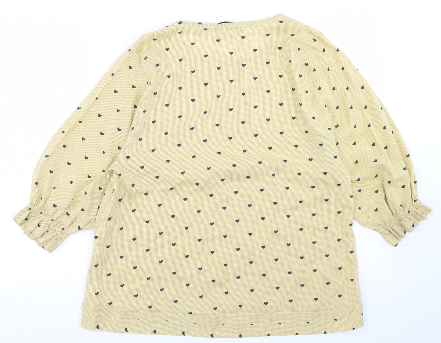 Zanzea Womens Yellow Geometric Cotton Basic Blouse Size M Round Neck - Heart Print