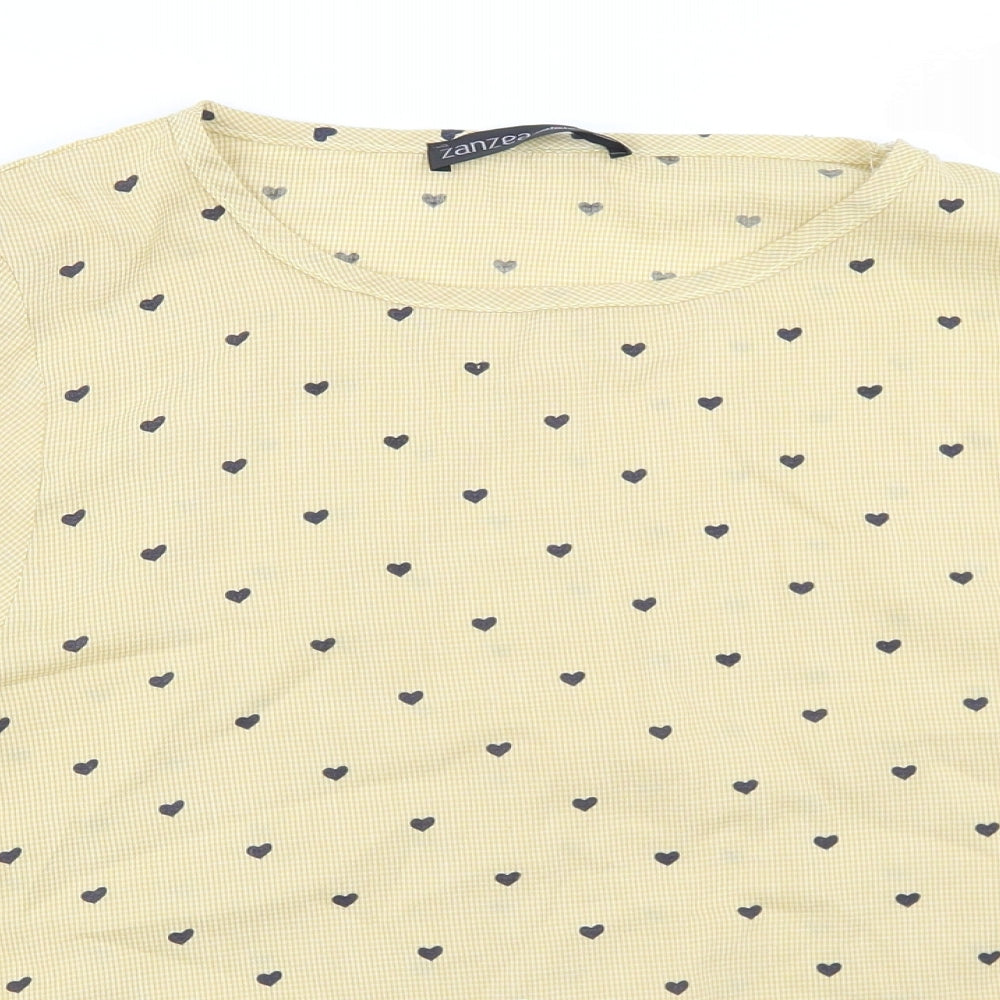 Zanzea Womens Yellow Geometric Cotton Basic Blouse Size M Round Neck - Heart Print