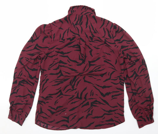 New Look Womens Purple Animal Print Polyester Basic Button-Up Size 10 Collared - Zebra Print