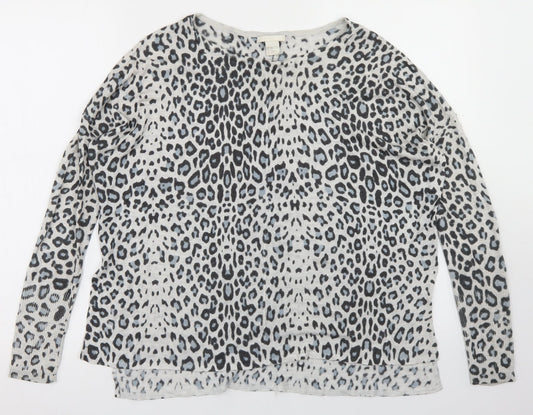 H&M Womens Grey Round Neck Animal Print Acrylic Pullover Jumper Size XS