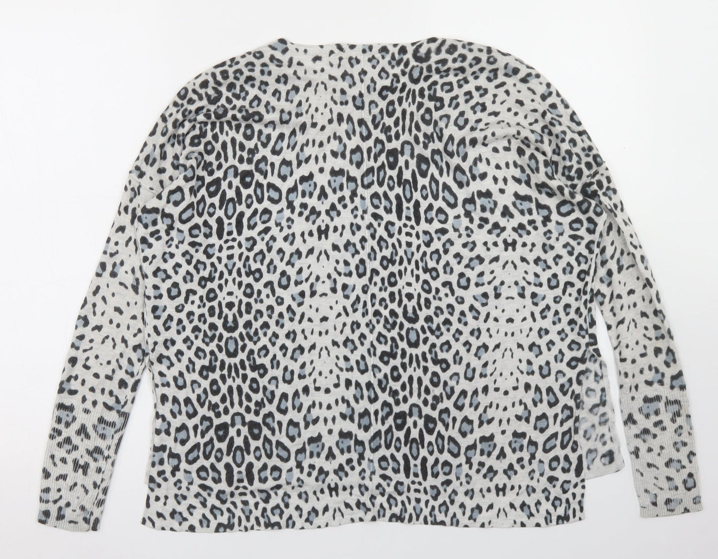 H&M Womens Grey Round Neck Animal Print Acrylic Pullover Jumper Size XS