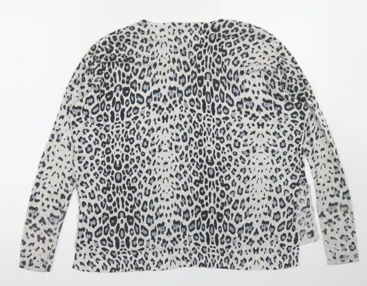 H&M Womens Grey Round Neck Animal Print Acrylic Pullover Jumper Size XS