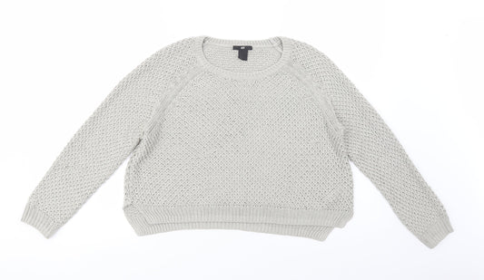 H&M Womens Grey Crew Neck  Acrylic Pullover Jumper Size M