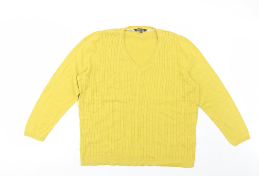 Bonmarché Womens Yellow V-Neck  Cotton Pullover Jumper Size 20