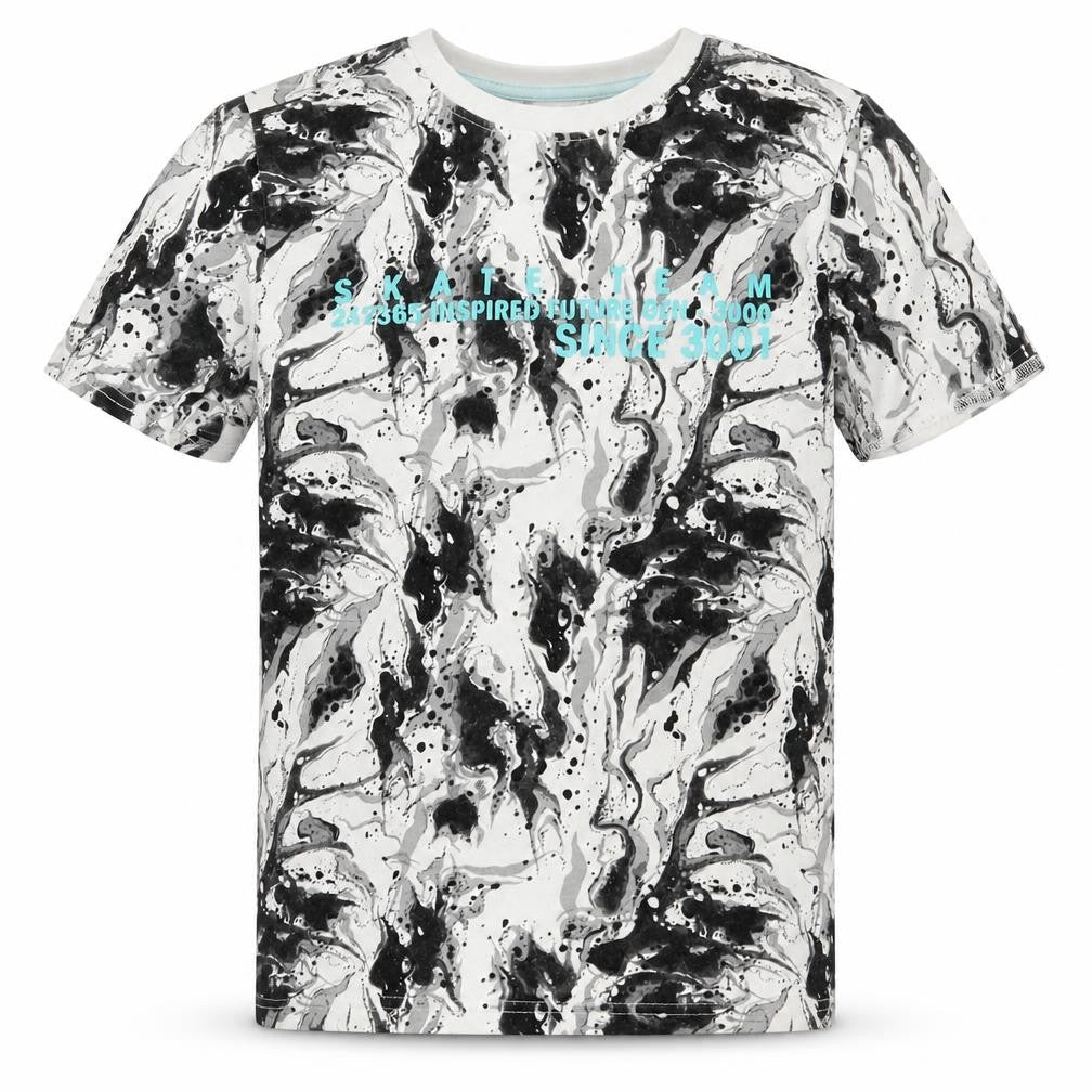 F&F Boys Grey  Cotton Basic T-Shirt Size 9-10 Years Crew Neck Pullover - Skate Team Marble Effect