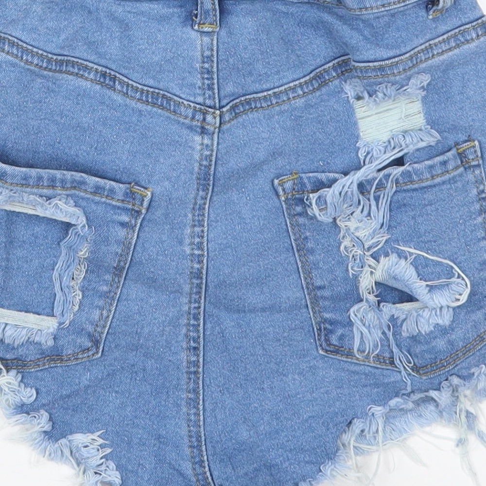 SheIn Womens Blue  Cotton Hot Pants Shorts Size 26 in  Regular Button - Distressed Look