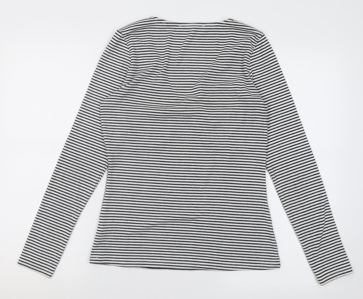 Very Womens White Striped Polyester Basic T-Shirt Size 12 V-Neck