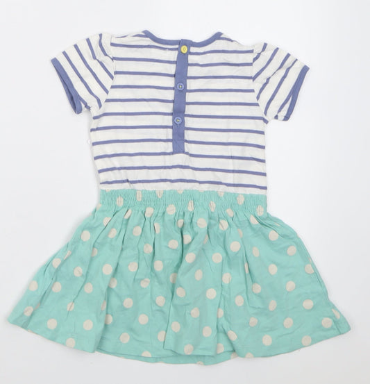 mamas & papas Girls Blue Striped Cotton A-Line  Size 18 Months  Crew Neck Button