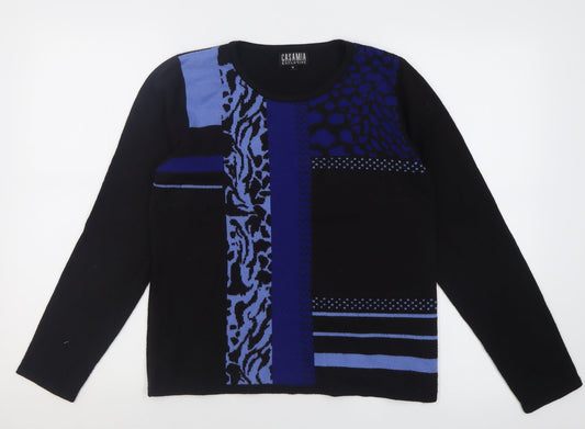 Casamia Womens Blue Crew Neck Geometric Acrylic Pullover Jumper Size S