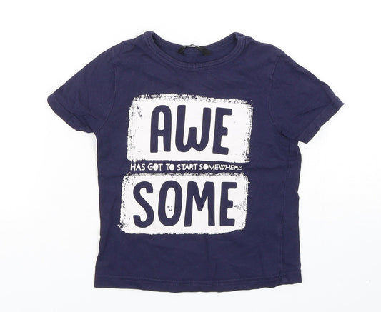 George Boys Blue  Cotton Basic T-Shirt Size 2-3 Years Round Neck Pullover