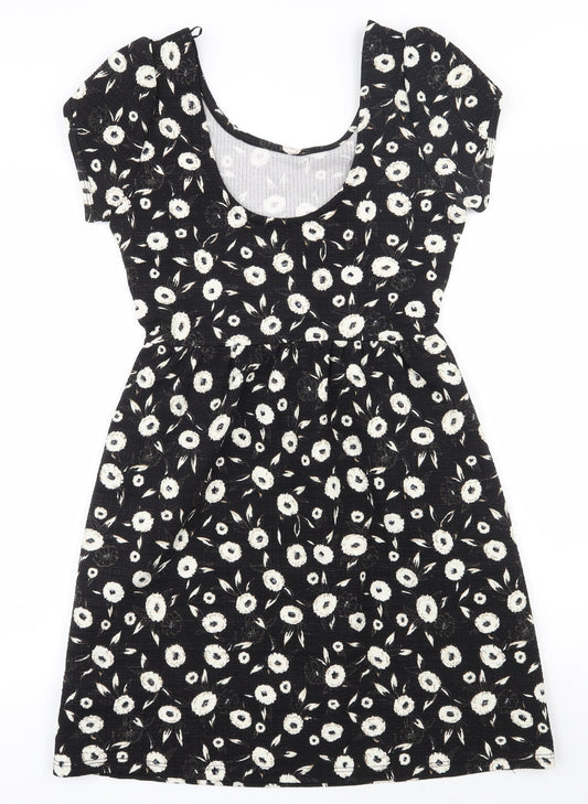 NEXT Womens Black Floral Polyester   Size 6  Scoop Neck Pullover