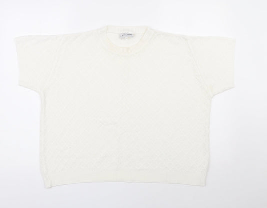 Janique Womens Ivory Round Neck  Polyester Pullover Jumper Size 14