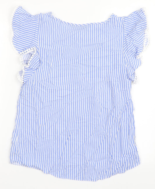 Dunnes Stores Womens Blue Striped Viscose Basic Blouse Size 10 Round Neck