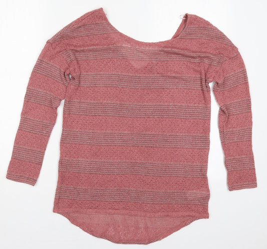 NEXT Womens Pink Round Neck Striped Viscose Pullover Jumper Size 8