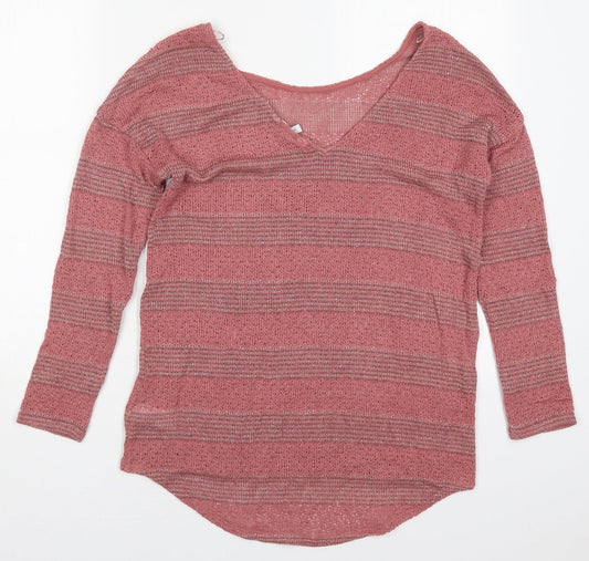 NEXT Womens Pink Round Neck Striped Viscose Pullover Jumper Size 8