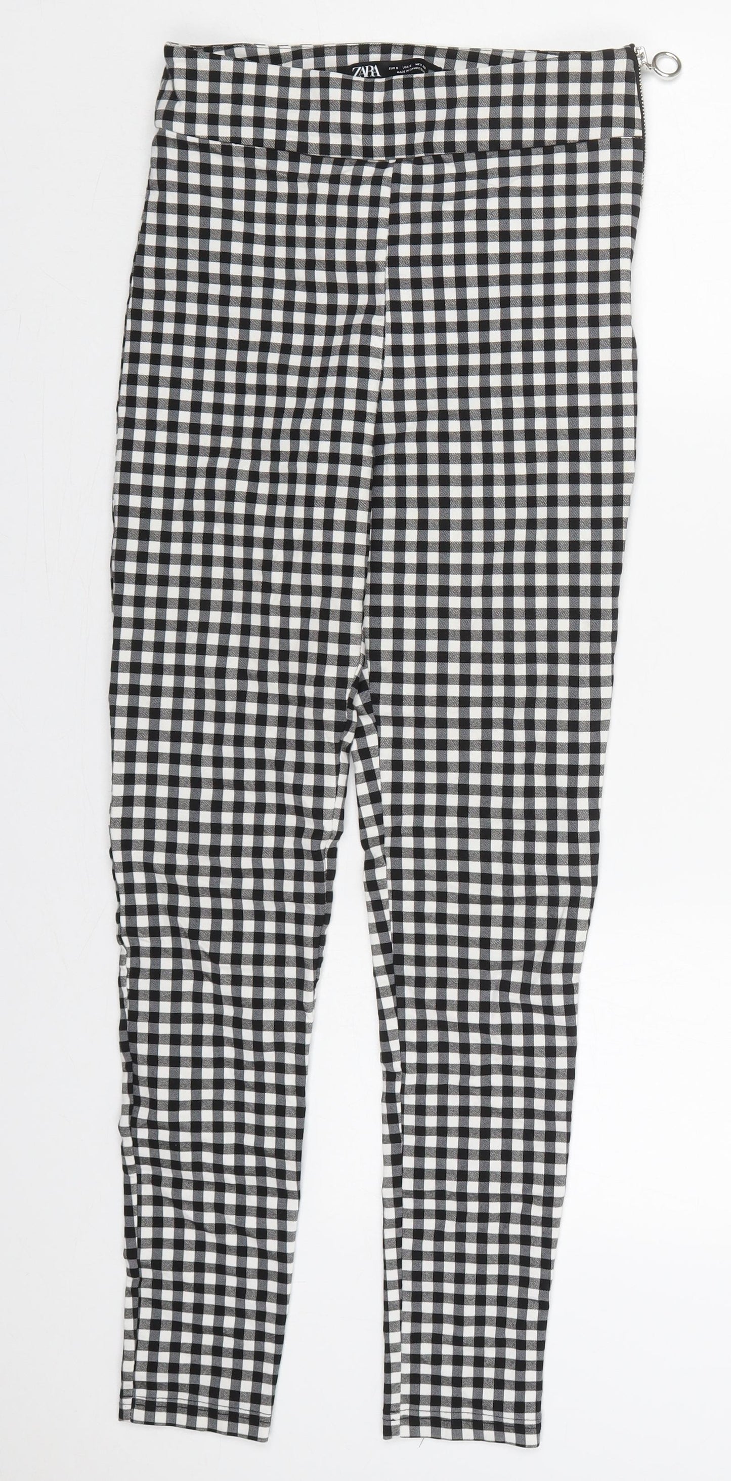Zara Womens Black Check Viscose Trousers  Size S L28 in Regular Zip