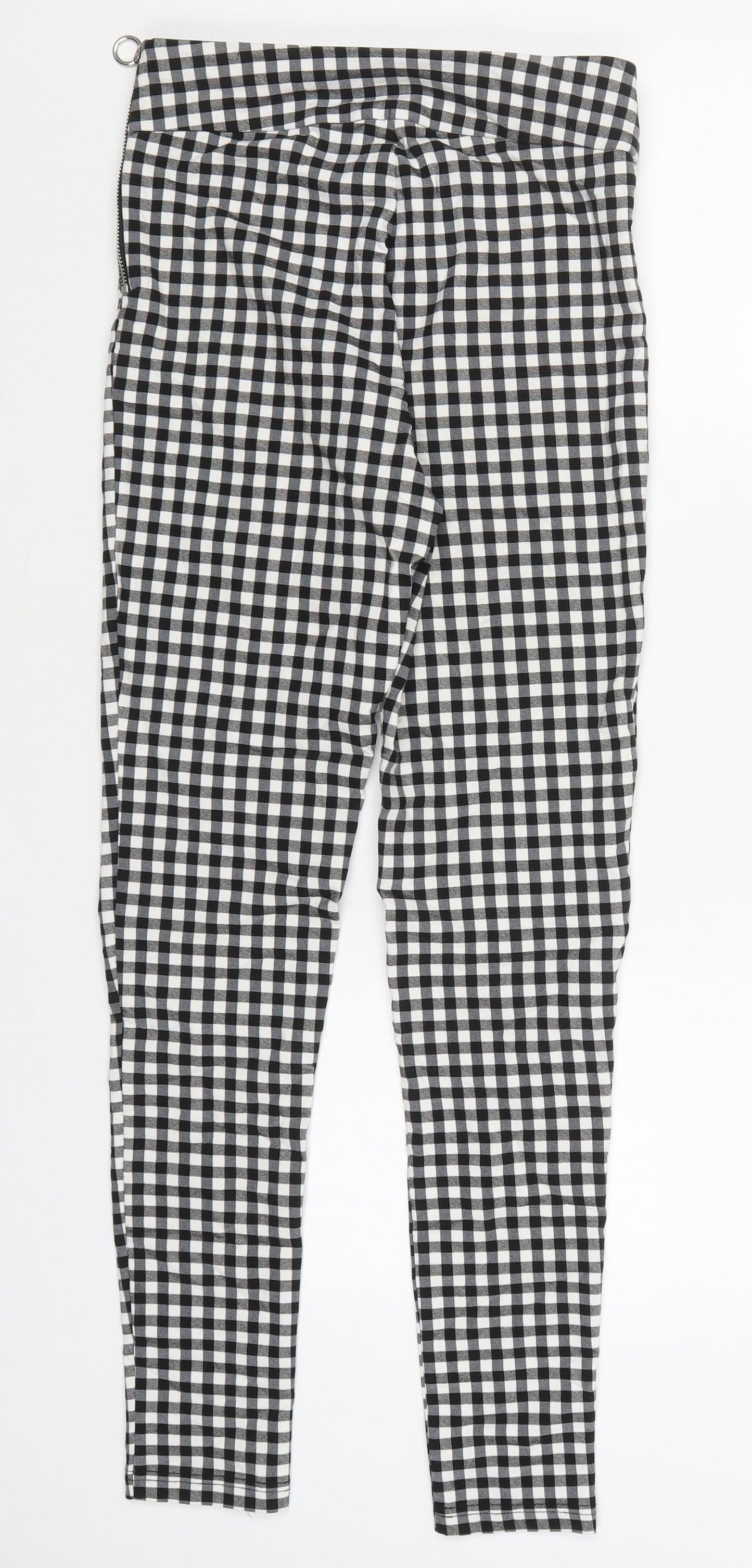 Zara Womens Black Check Viscose Trousers  Size S L28 in Regular Zip