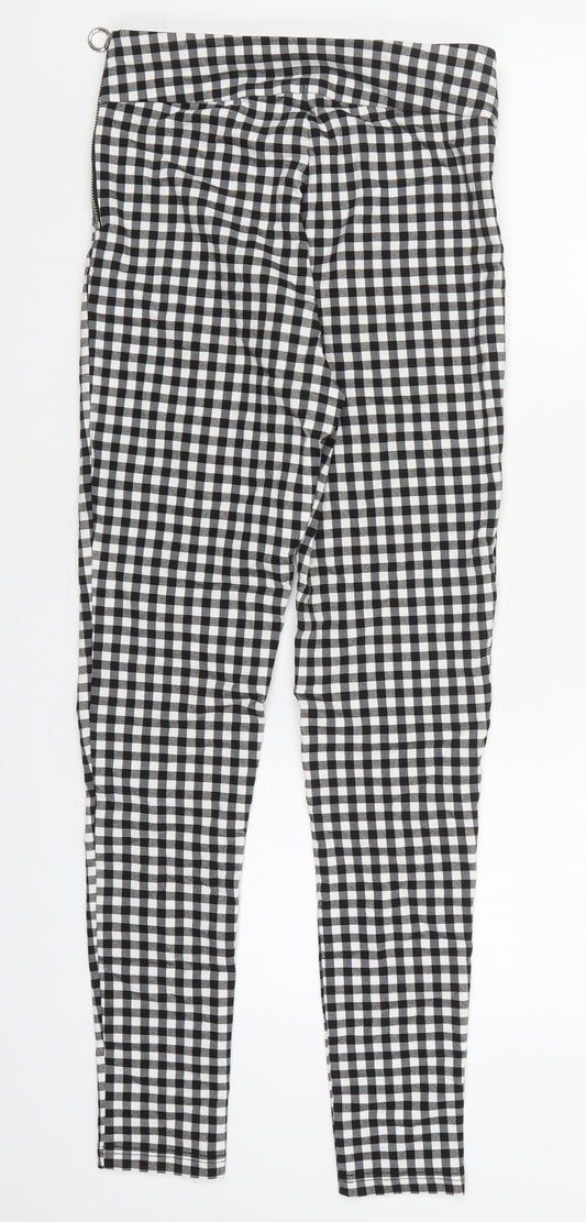 Zara Womens Black Check Viscose Trousers  Size S L28 in Regular Zip