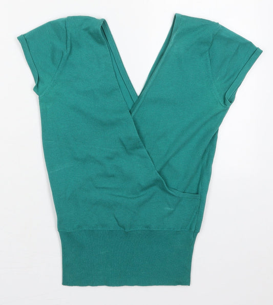 Monsoon Womens Green V-Neck  Cotton Pullover Jumper Size 8