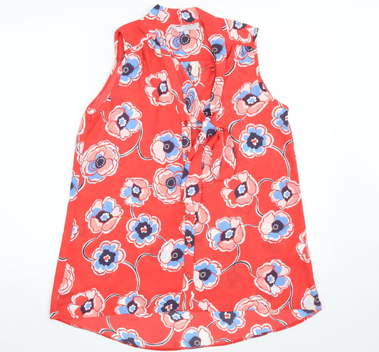 Red Herring Womens Red Floral Polyester Basic Button-Up Size 12 V-Neck