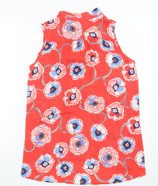 Red Herring Womens Red Floral Polyester Basic Button-Up Size 12 V-Neck