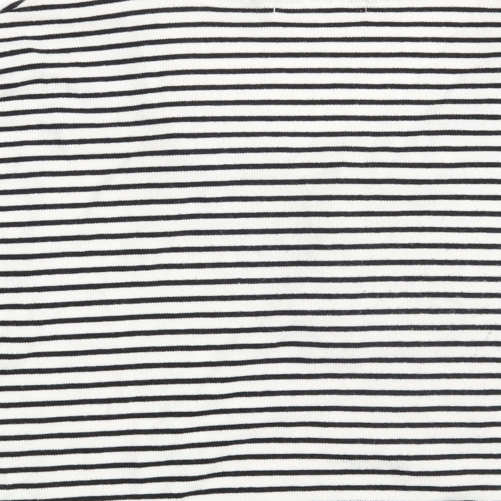 Pull&Bear Womens White Scoop Neck Striped Acrylic Pullover Jumper Size S   - Cropped