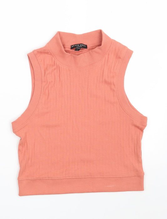 Brave Soul Womens Pink Roll Neck  Cotton Pullover Jumper Size L