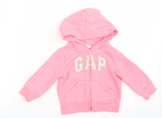 Gap Girls Pink  Cotton Pullover Jumper Size 6-9 Months  Zip