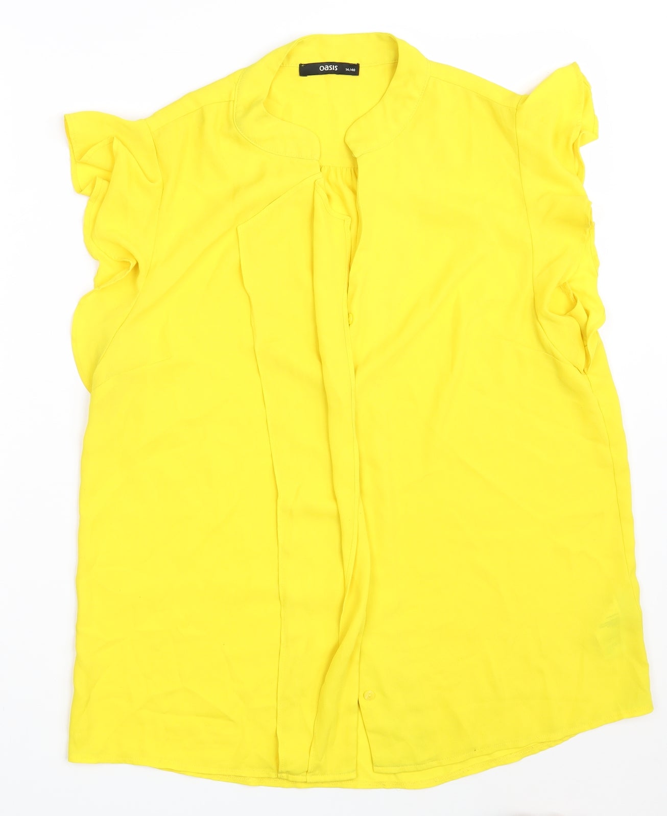 Oasis Womens Yellow  Polyester Basic Button-Up Size 14 Roll Neck